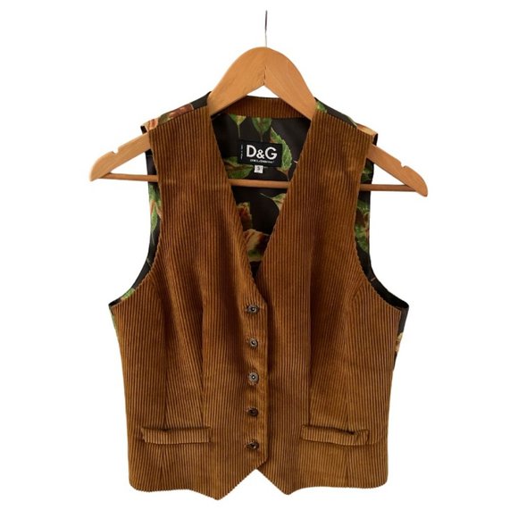 Dolce & Gabbana Tops - DOLCE & GABBANA LEAF PRINT CORDUROY VEST